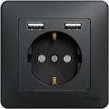Sedna outlet with double USB charger (anthracite)
